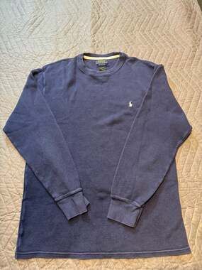 Polo Ralph Lauren Men's Navy Blue Waffle Knit Thermal Long Sleeve Crewneck Shirt